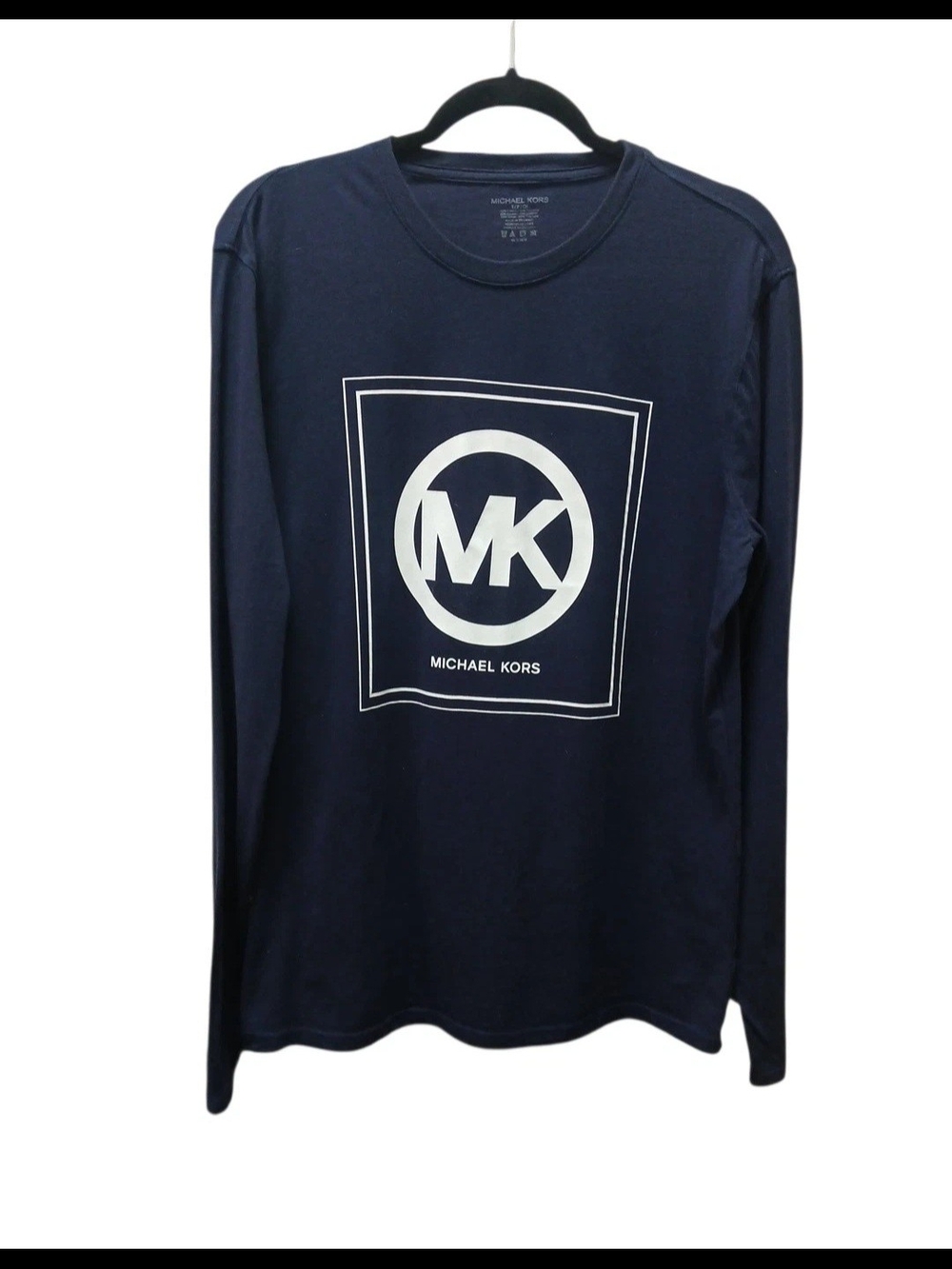 Michael Kors Men’s Navy Long Sleeve MK Logo Tee with White Graphic #203